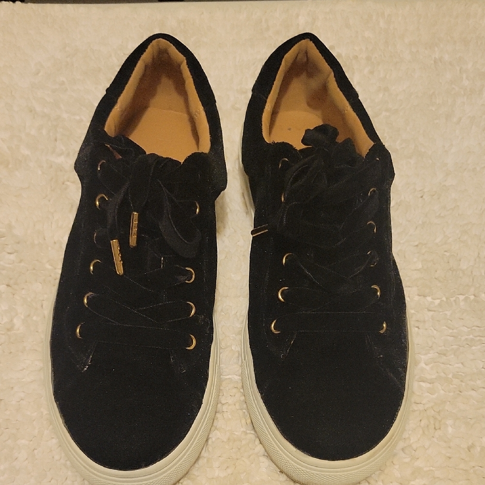 LOFT Black Velvet Sneakers with Gold Accents